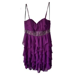 Decode 1.8 Purple ruffle beaded cocktail dress